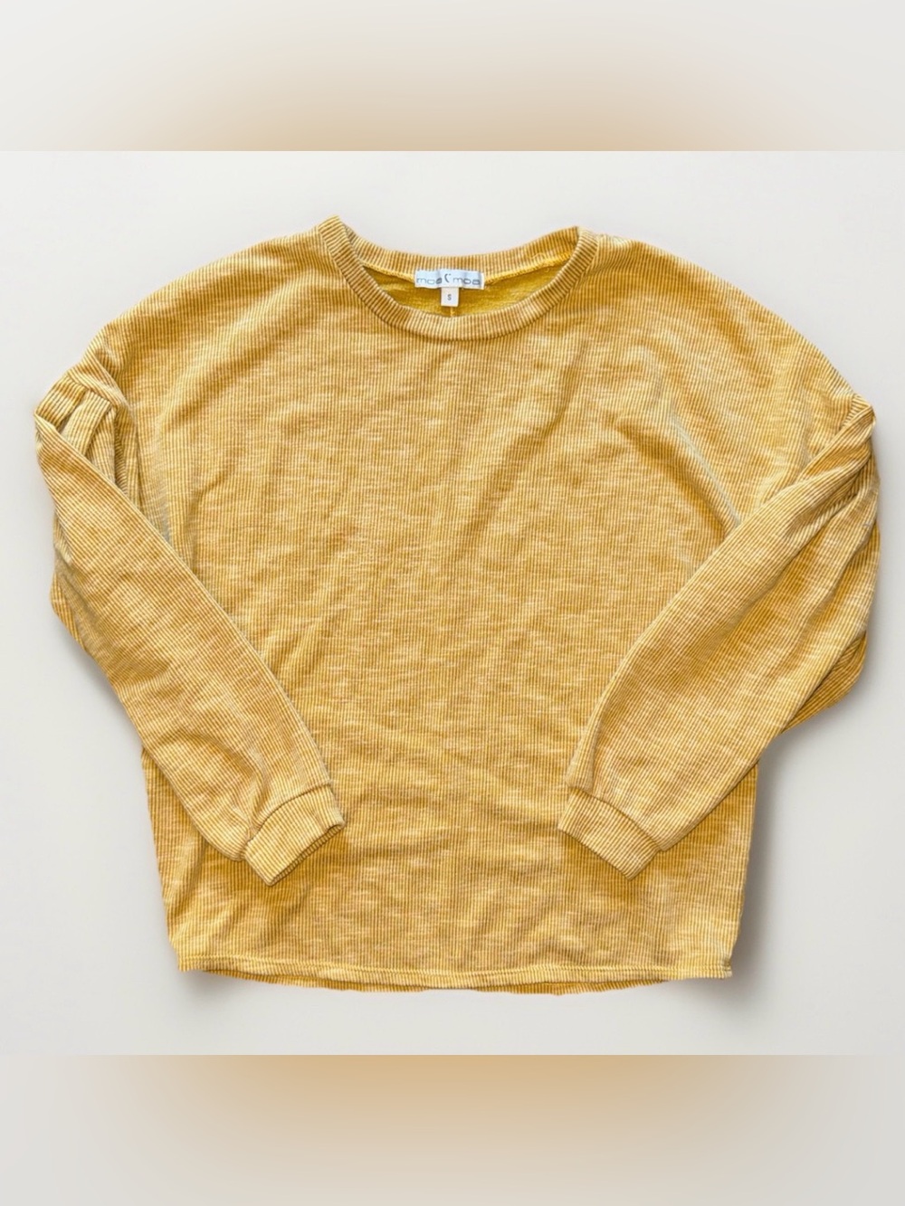 Moa Moa Mustard Ribbed Drop Shoulder Crew Neck 3/4 Sleeve Top